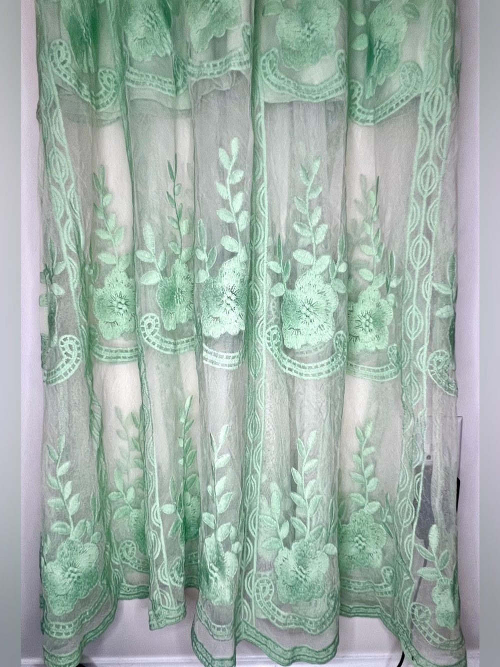 Mint Green Boho Lace Embroidered Mesh Overlay Maxi Dress Cottagecore Fairycore L - Picture 3 of 6
